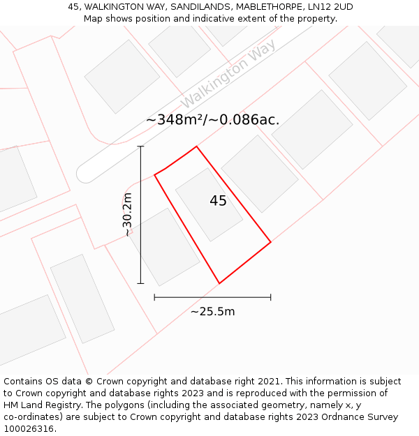 45, WALKINGTON WAY, SANDILANDS, MABLETHORPE, LN12 2UD: Plot and title map