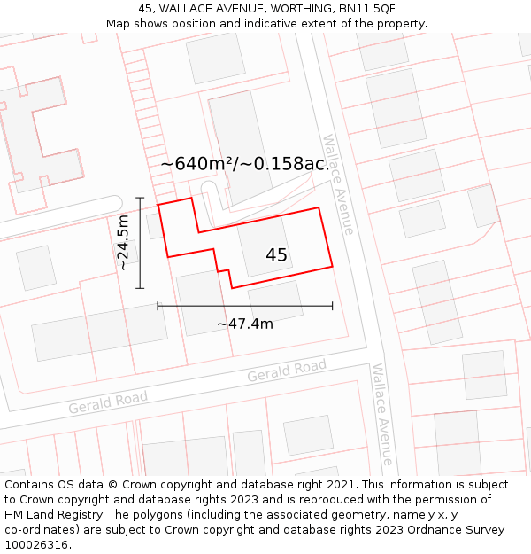 45, WALLACE AVENUE, WORTHING, BN11 5QF: Plot and title map
