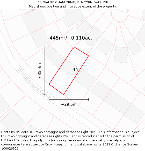 45, WALSINGHAM DRIVE, RUNCORN, WA7 1XB: Plot and title map