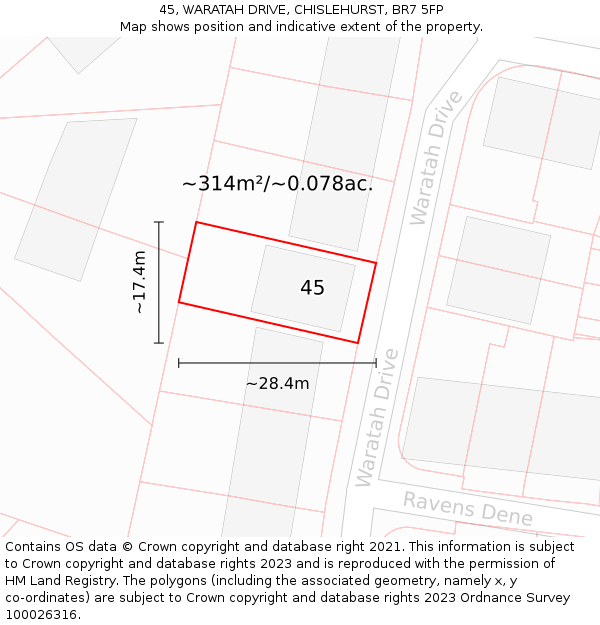 45, WARATAH DRIVE, CHISLEHURST, BR7 5FP: Plot and title map