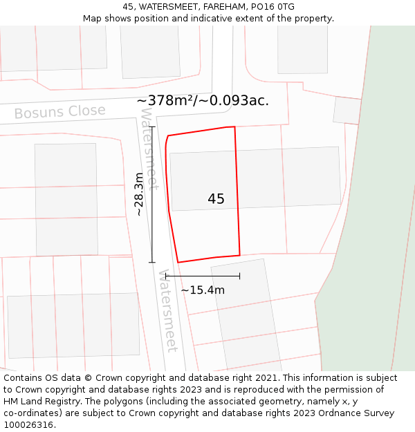 45, WATERSMEET, FAREHAM, PO16 0TG: Plot and title map