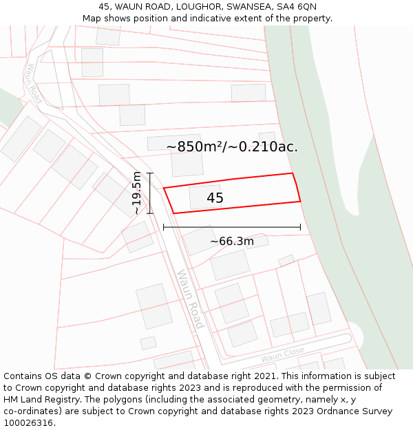 45, WAUN ROAD, LOUGHOR, SWANSEA, SA4 6QN: Plot and title map