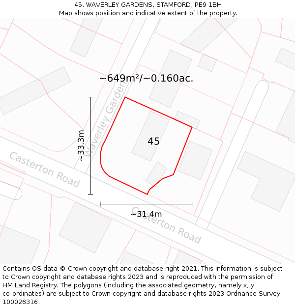 45, WAVERLEY GARDENS, STAMFORD, PE9 1BH: Plot and title map