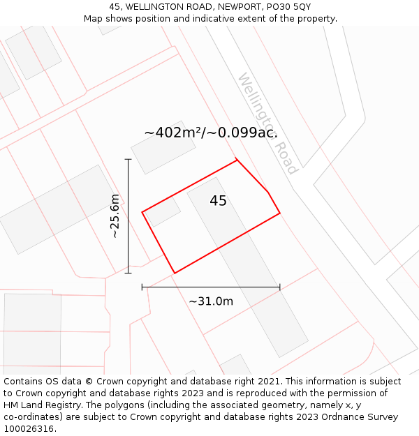 45, WELLINGTON ROAD, NEWPORT, PO30 5QY: Plot and title map