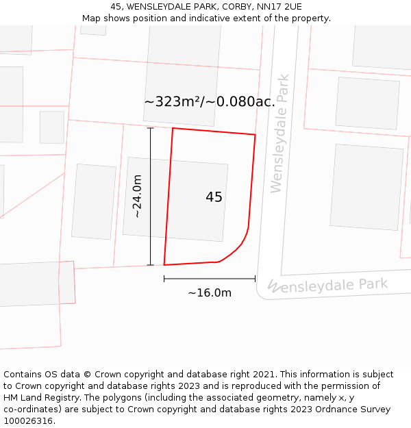 45, WENSLEYDALE PARK, CORBY, NN17 2UE: Plot and title map