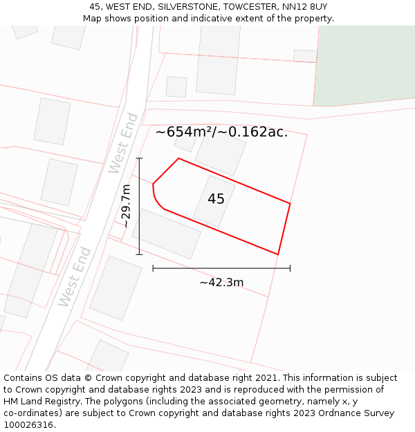 45, WEST END, SILVERSTONE, TOWCESTER, NN12 8UY: Plot and title map