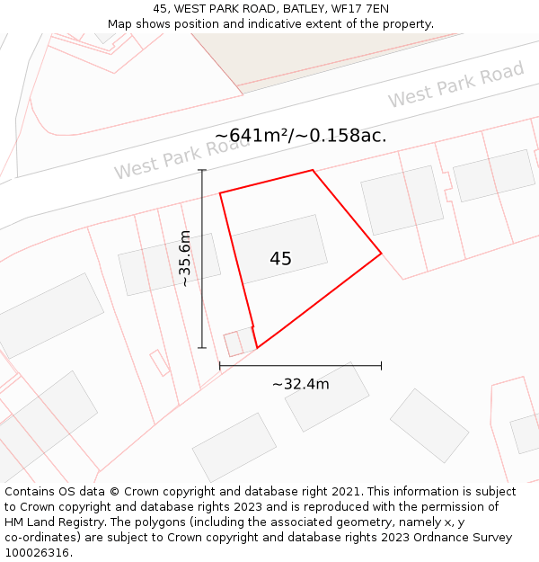 45, WEST PARK ROAD, BATLEY, WF17 7EN: Plot and title map