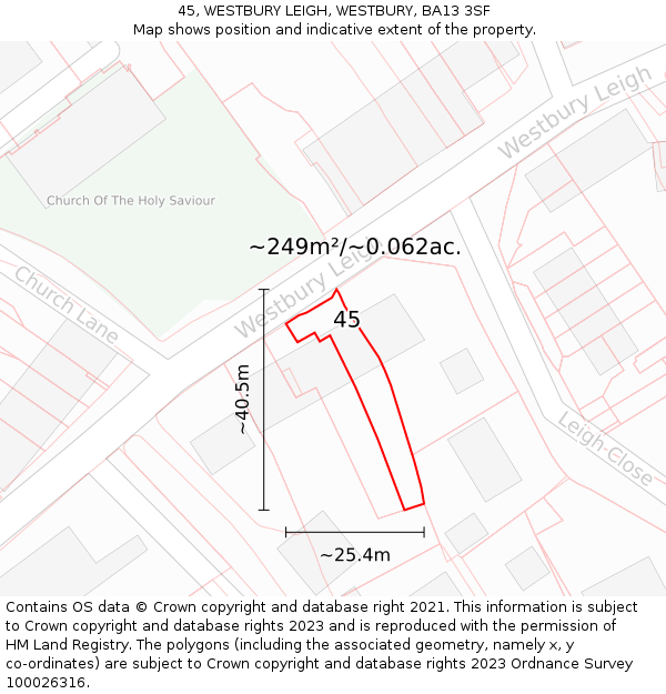 45, WESTBURY LEIGH, WESTBURY, BA13 3SF: Plot and title map