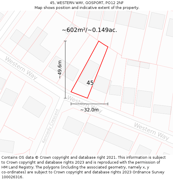 45, WESTERN WAY, GOSPORT, PO12 2NF: Plot and title map