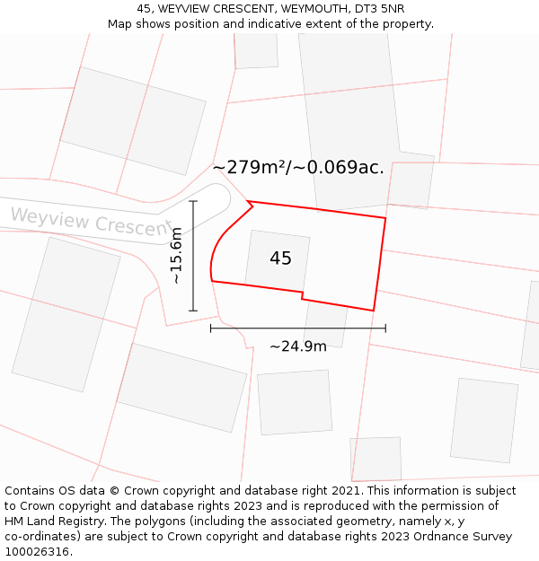 45, WEYVIEW CRESCENT, WEYMOUTH, DT3 5NR: Plot and title map