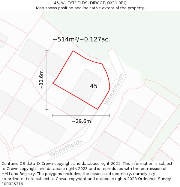 45, WHEATFIELDS, DIDCOT, OX11 0BQ: Plot and title map