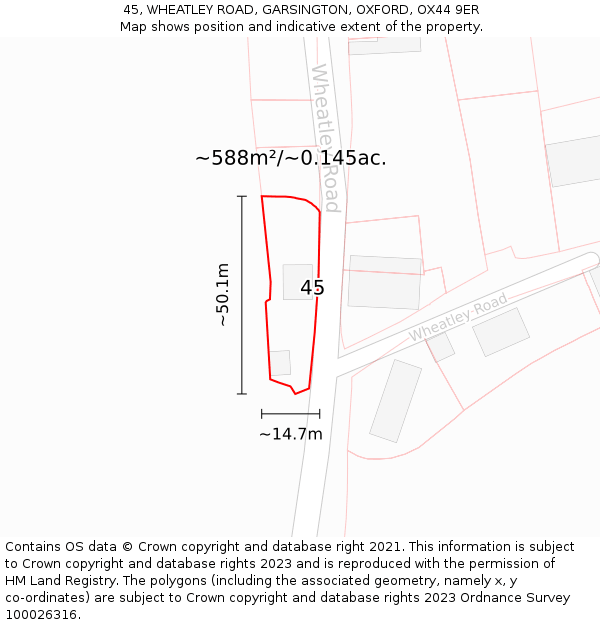 45, WHEATLEY ROAD, GARSINGTON, OXFORD, OX44 9ER: Plot and title map