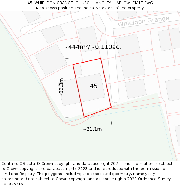 45, WHIELDON GRANGE, CHURCH LANGLEY, HARLOW, CM17 9WG: Plot and title map