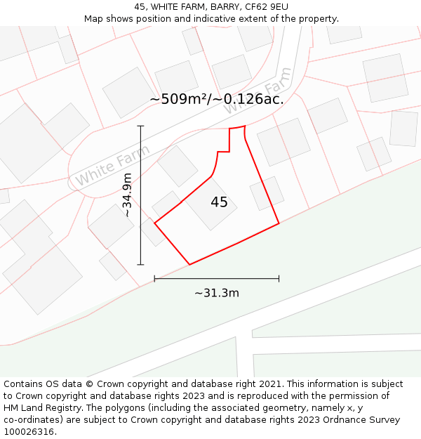 45, WHITE FARM, BARRY, CF62 9EU: Plot and title map