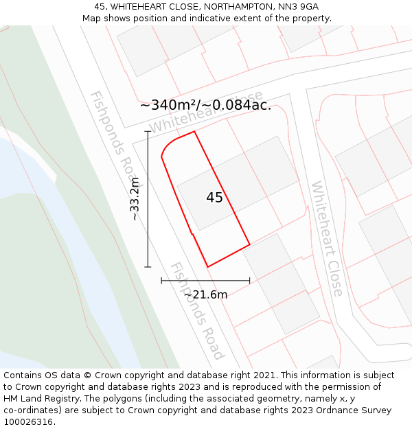 45, WHITEHEART CLOSE, NORTHAMPTON, NN3 9GA: Plot and title map