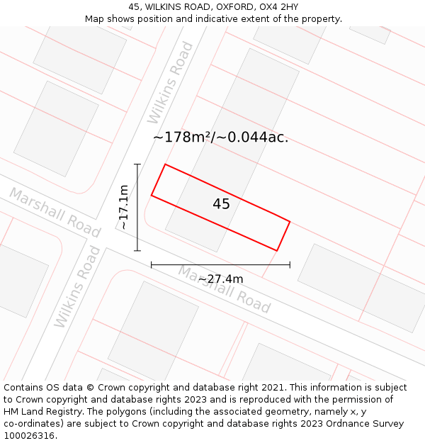 45, WILKINS ROAD, OXFORD, OX4 2HY: Plot and title map