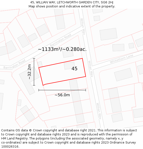 45, WILLIAN WAY, LETCHWORTH GARDEN CITY, SG6 2HJ: Plot and title map