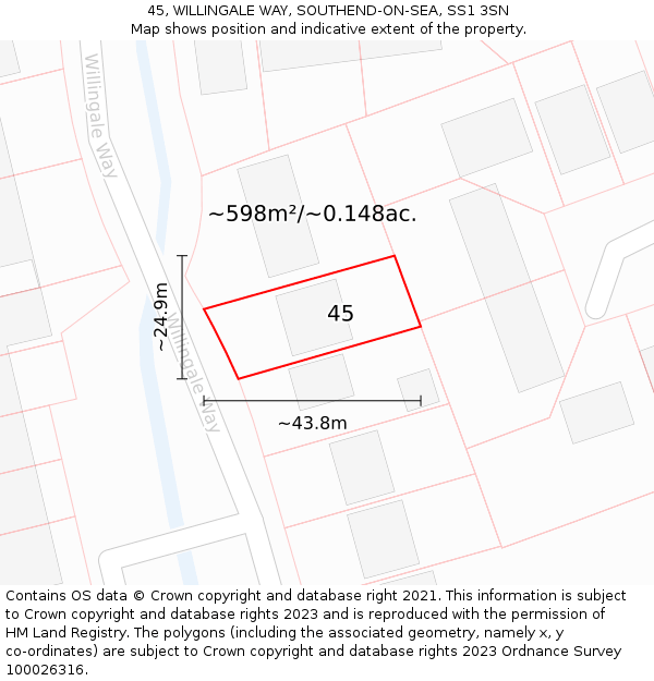 45, WILLINGALE WAY, SOUTHEND-ON-SEA, SS1 3SN: Plot and title map