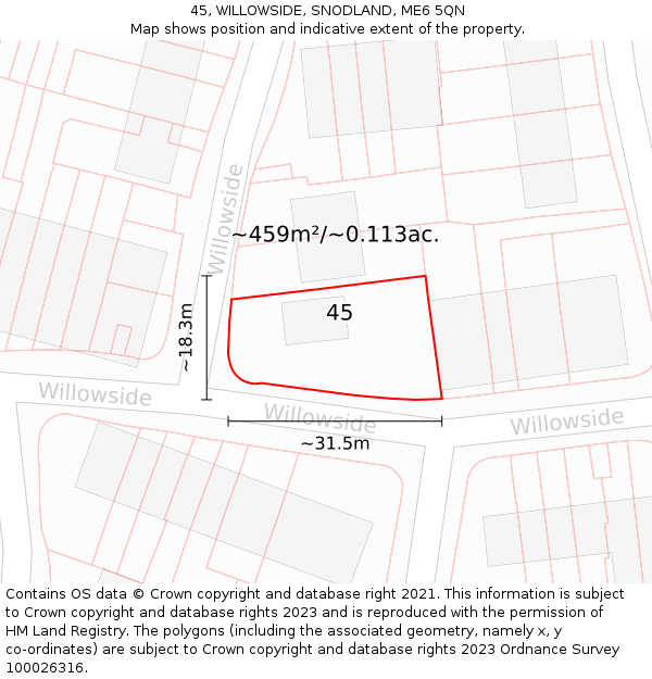 45, WILLOWSIDE, SNODLAND, ME6 5QN: Plot and title map