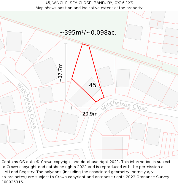 45, WINCHELSEA CLOSE, BANBURY, OX16 1XS: Plot and title map