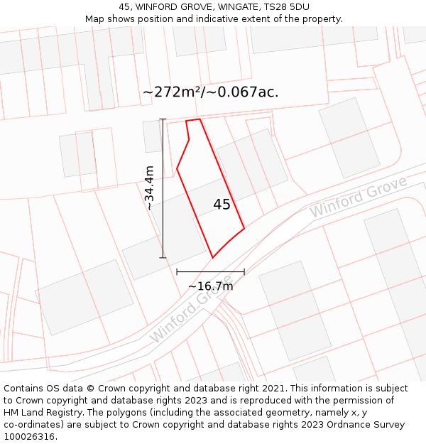 45, WINFORD GROVE, WINGATE, TS28 5DU: Plot and title map