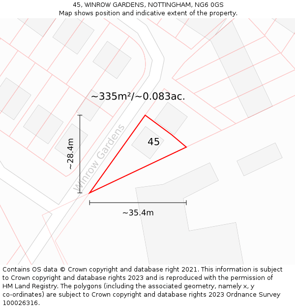 45, WINROW GARDENS, NOTTINGHAM, NG6 0GS: Plot and title map