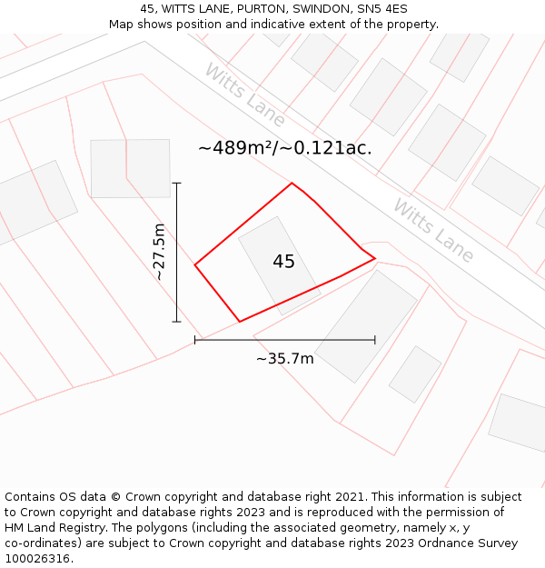 45, WITTS LANE, PURTON, SWINDON, SN5 4ES: Plot and title map