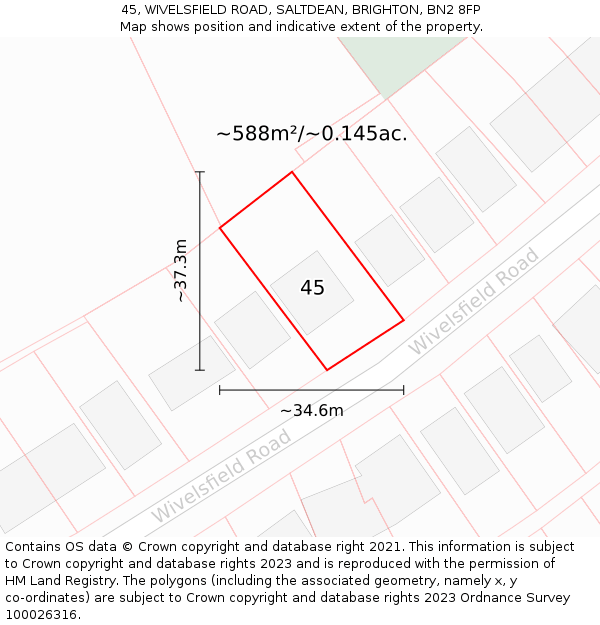 45, WIVELSFIELD ROAD, SALTDEAN, BRIGHTON, BN2 8FP: Plot and title map