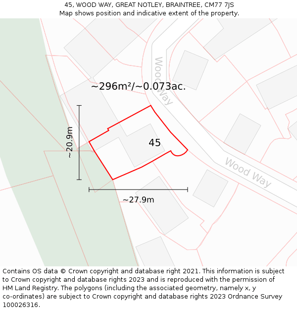 45, WOOD WAY, GREAT NOTLEY, BRAINTREE, CM77 7JS: Plot and title map