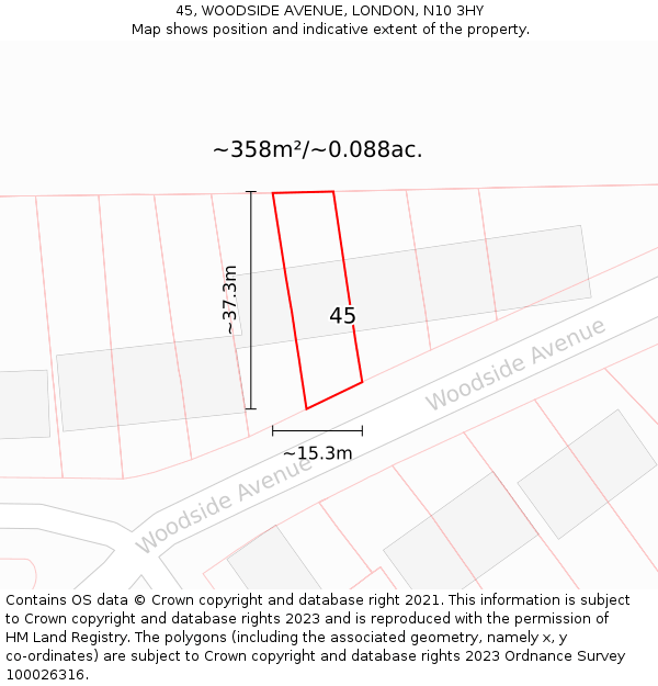 45, WOODSIDE AVENUE, LONDON, N10 3HY: Plot and title map