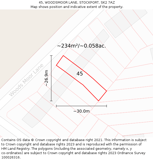 45, WOODSMOOR LANE, STOCKPORT, SK2 7AZ: Plot and title map