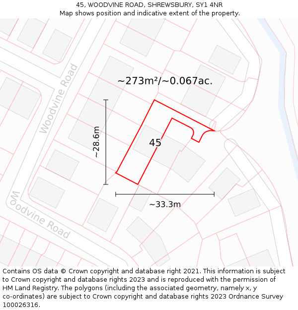 45, WOODVINE ROAD, SHREWSBURY, SY1 4NR: Plot and title map