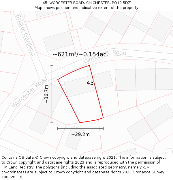 45, WORCESTER ROAD, CHICHESTER, PO19 5DZ: Plot and title map