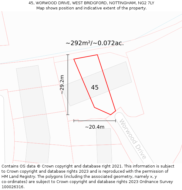 45, WORWOOD DRIVE, WEST BRIDGFORD, NOTTINGHAM, NG2 7LY: Plot and title map