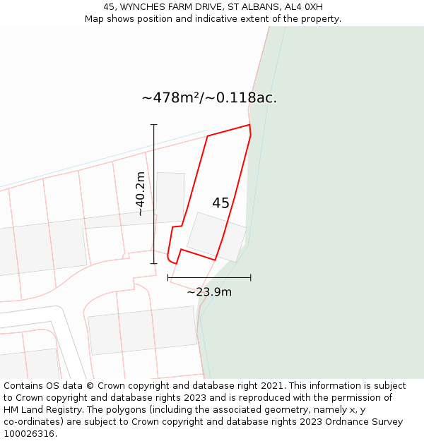 45, WYNCHES FARM DRIVE, ST ALBANS, AL4 0XH: Plot and title map