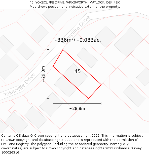 45, YOKECLIFFE DRIVE, WIRKSWORTH, MATLOCK, DE4 4EX: Plot and title map