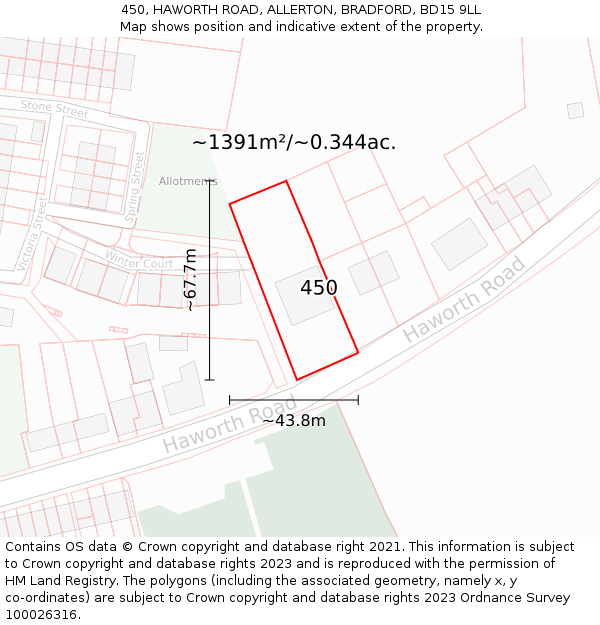 450, HAWORTH ROAD, ALLERTON, BRADFORD, BD15 9LL: Plot and title map