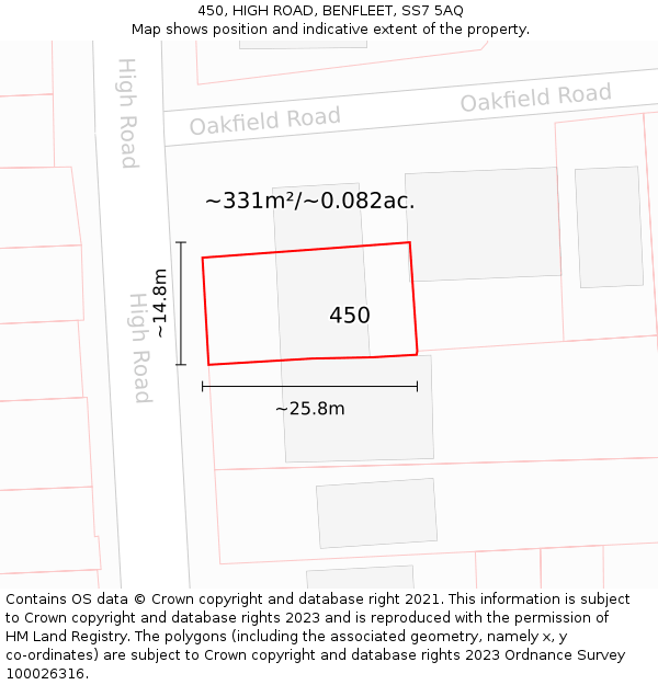 450, HIGH ROAD, BENFLEET, SS7 5AQ: Plot and title map