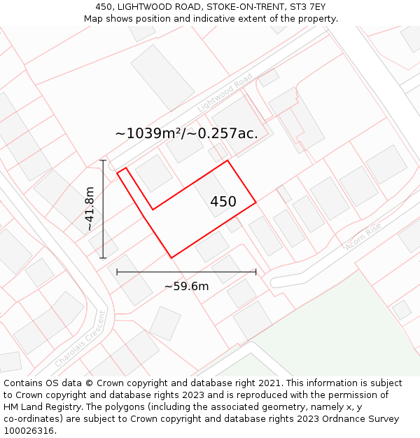 450, LIGHTWOOD ROAD, STOKE-ON-TRENT, ST3 7EY: Plot and title map