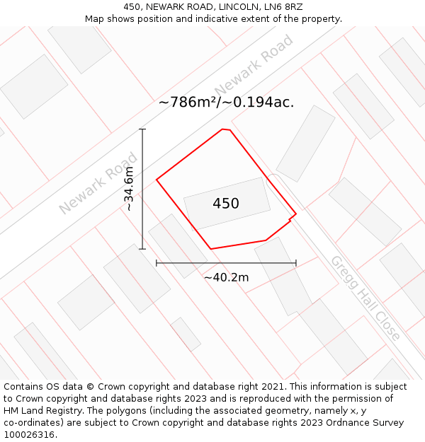 450, NEWARK ROAD, LINCOLN, LN6 8RZ: Plot and title map