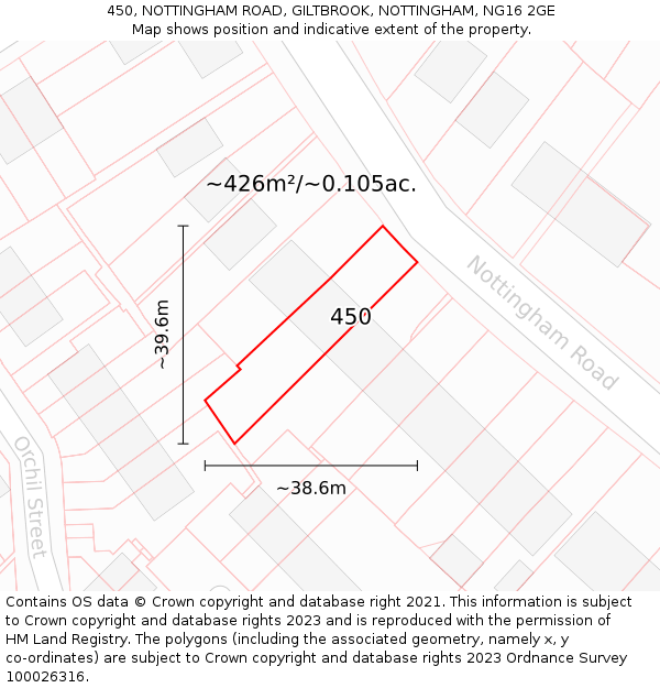 450, NOTTINGHAM ROAD, GILTBROOK, NOTTINGHAM, NG16 2GE: Plot and title map