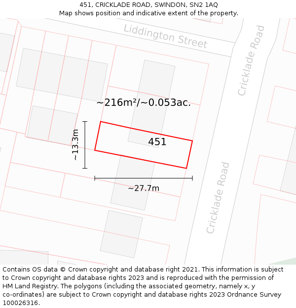 451, CRICKLADE ROAD, SWINDON, SN2 1AQ: Plot and title map