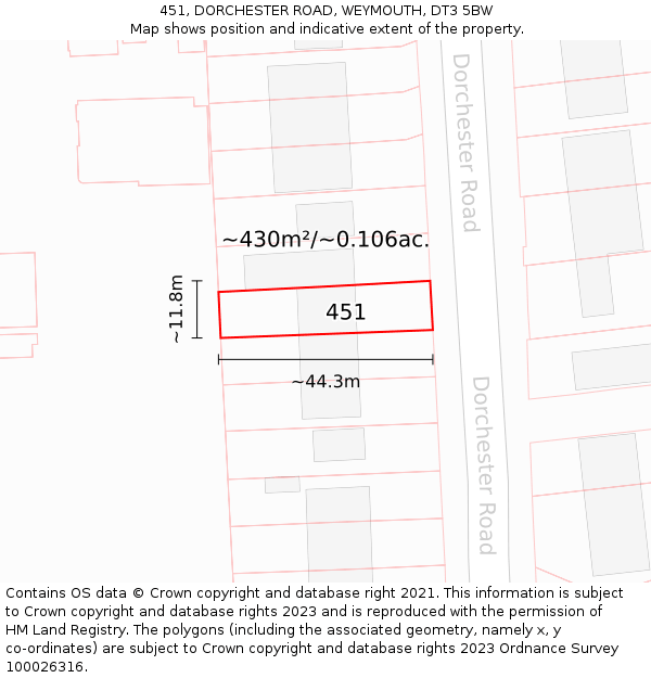 451, DORCHESTER ROAD, WEYMOUTH, DT3 5BW: Plot and title map