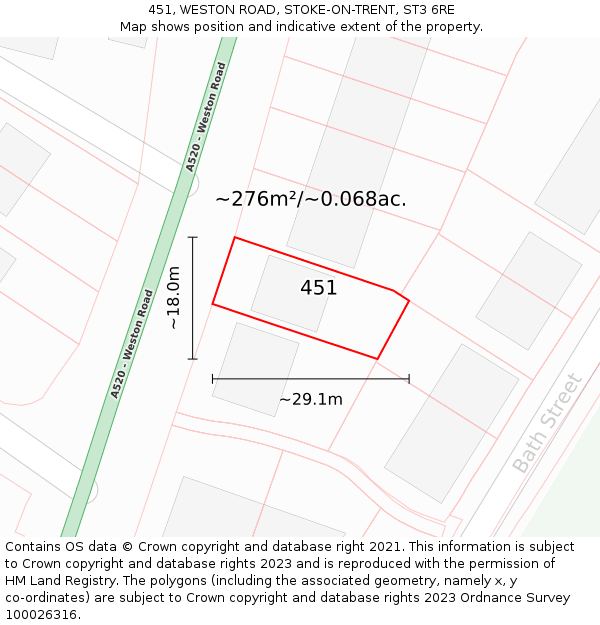 451, WESTON ROAD, STOKE-ON-TRENT, ST3 6RE: Plot and title map