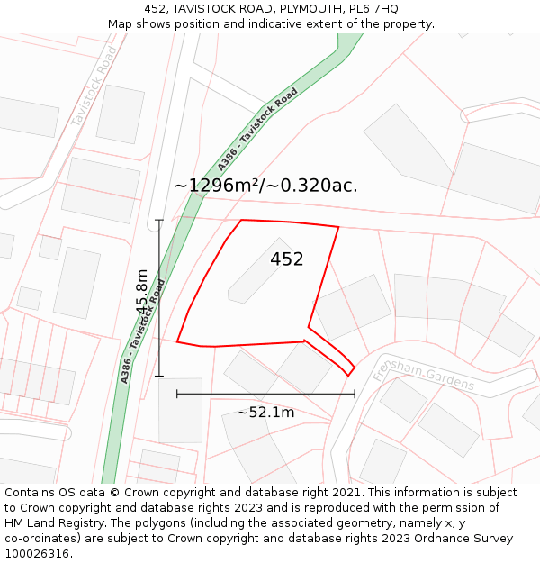 452, TAVISTOCK ROAD, PLYMOUTH, PL6 7HQ: Plot and title map