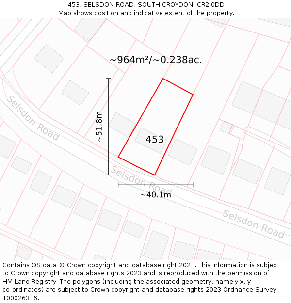 453, SELSDON ROAD, SOUTH CROYDON, CR2 0DD: Plot and title map