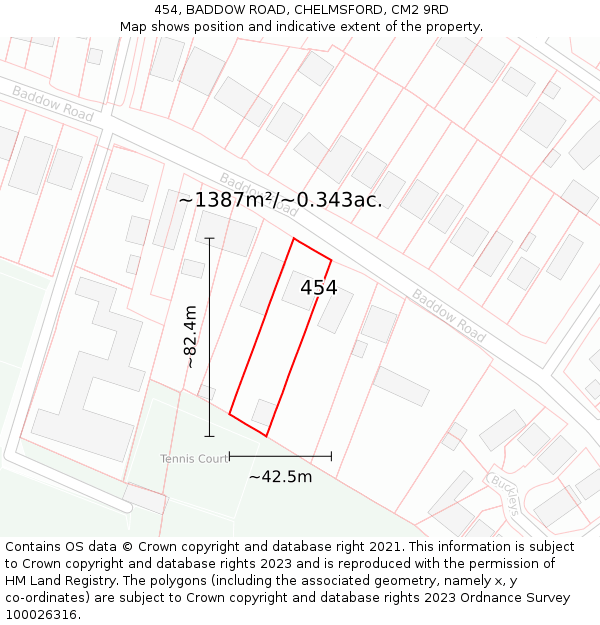 454, BADDOW ROAD, CHELMSFORD, CM2 9RD: Plot and title map