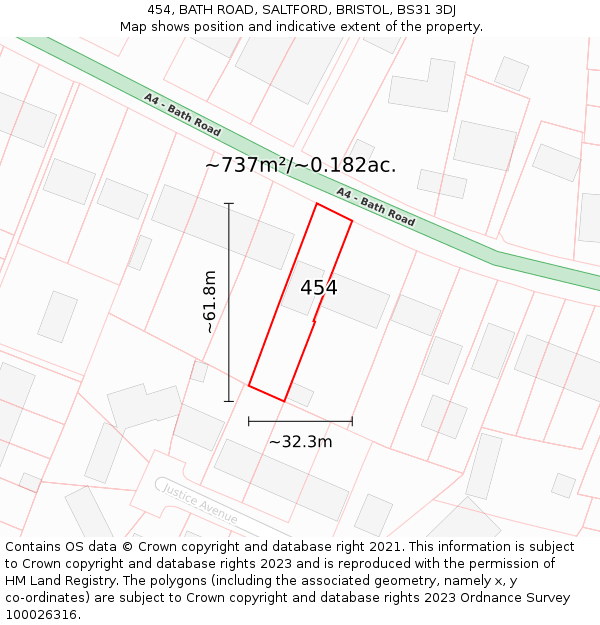 454, BATH ROAD, SALTFORD, BRISTOL, BS31 3DJ: Plot and title map