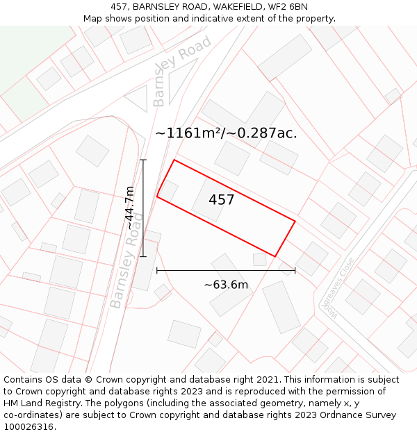 457, BARNSLEY ROAD, WAKEFIELD, WF2 6BN: Plot and title map