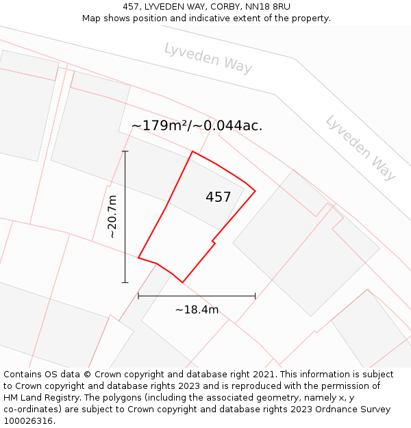 457, LYVEDEN WAY, CORBY, NN18 8RU: Plot and title map